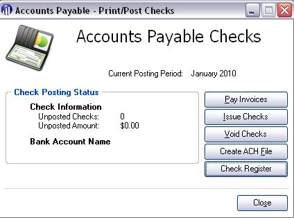 Figure 53: Accounts Payable Checks To print your check