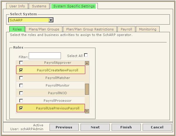 Security Roles Access to the Payroll Upload options are controlled by the following SchARP user roles: PayrollCreateNewPayroll Allows the user to access Create New Payroll option.
