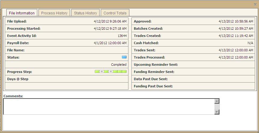 Payroll Event Details When you click on a payroll event in the Payroll Event History page, detailed information about that event appears.