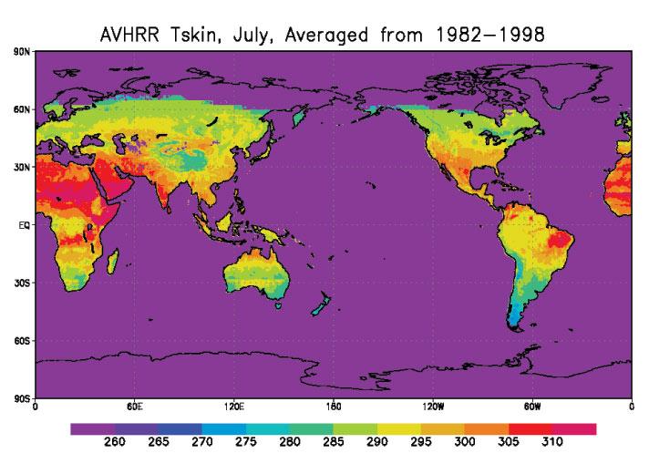 Fig. 7 Average surface temperature average for the month of July