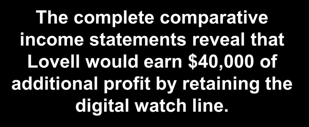 10-29 Comparative Income Approach Solution Keep Digital Watches Sales 500,000 Drop Digital Watches Difference $ $ (500,000) $ - Less variable expenses: - Manufacturing expenses 120,000-120,000