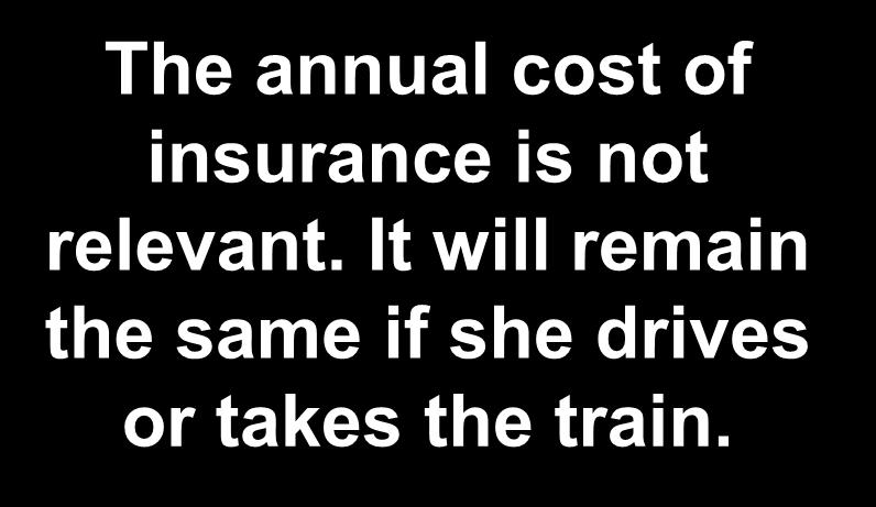 It will remain the same if she drives or takes the train.
