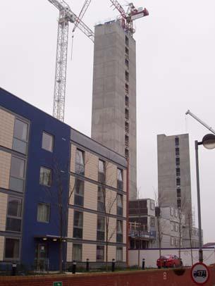 Figure 3: Modular building stabilised by a concrete core (courtesy Caledonian Building Systems) Bond Street, Bristol is a 12 storey student residence and commercial building in which 8 to 10 storeys