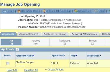 Enter the Job Opening ID number, click search, click on job title 3. Click Other Actions > Recruiting Actions > Accept Offer. 5.