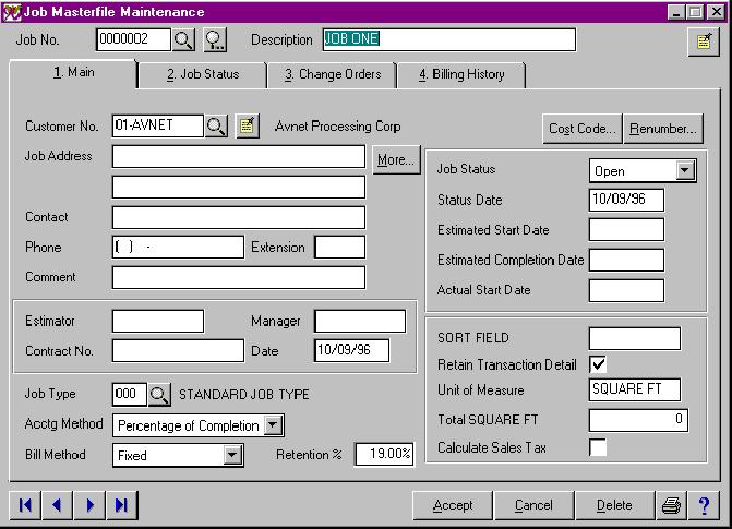 IX. JOB MASTERFILE A new button labeled More has been added to the Job Masterfile Maintenance screen (Figure 20). Click this button to pop-up a new window for additional fields entry.