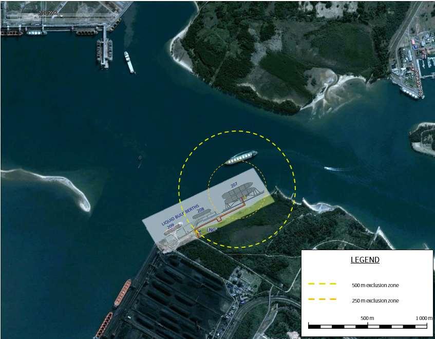 Project 2: IPP Programme (RSA) Richards Bay key site challenges Exclusion zones Area Extent of Exclusion Zone 500m ahead, 250m abeam and astern LNG carrier while