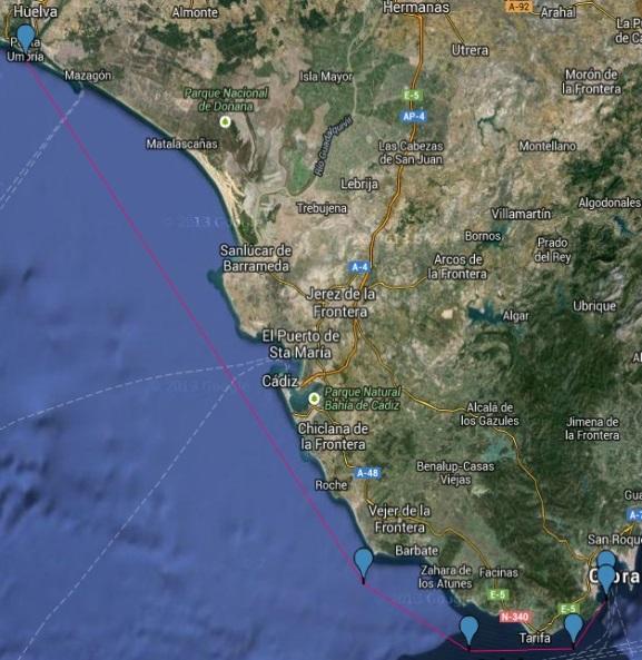 Huelva - Algeciras Barcelona Average distance to the bunkering