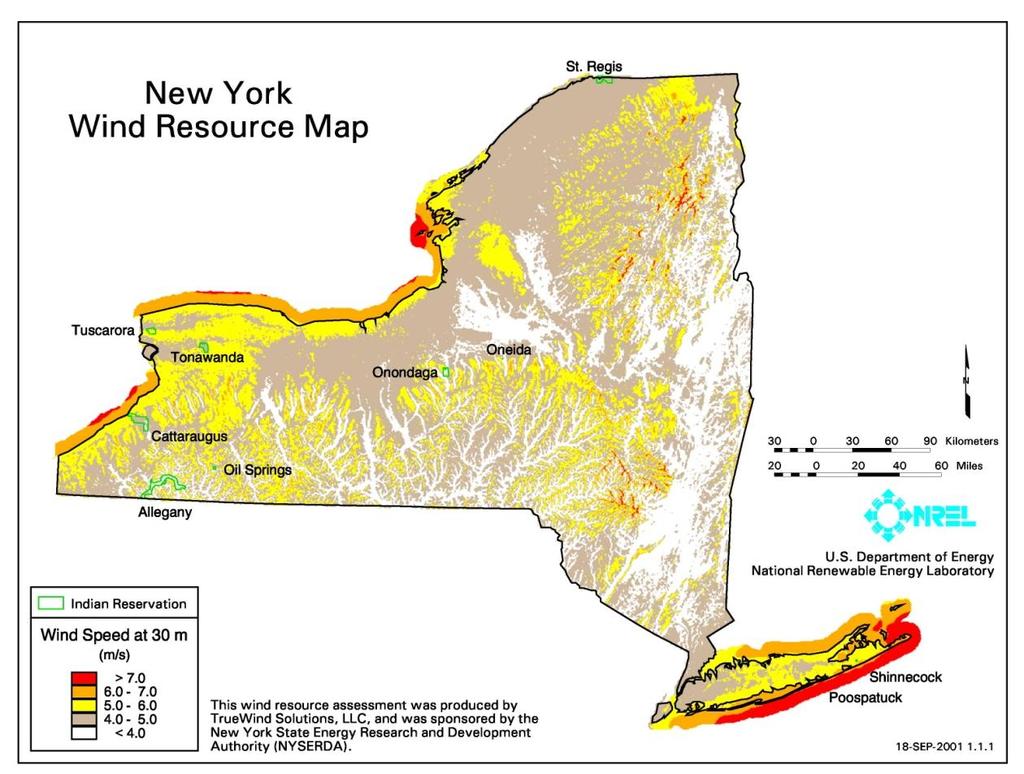 Siting Considerations Wind Resource Most NY counties contain windy sites NY Wind Map helps identify site specific