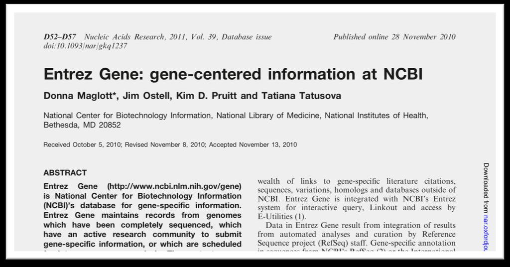 Entrez Gene: documentation and