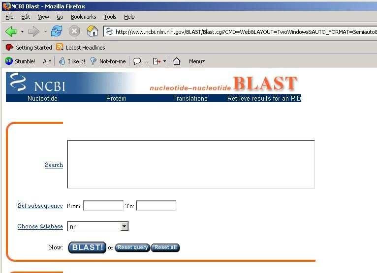 22 AN INTRODUCTION TO BIOINFORMATICS FOR BIOLOGICAL SCIENCES STUDENTS Part 2: The BLAST form Once you have chosen the appropriate BLAST program you will see the BLAST input window.
