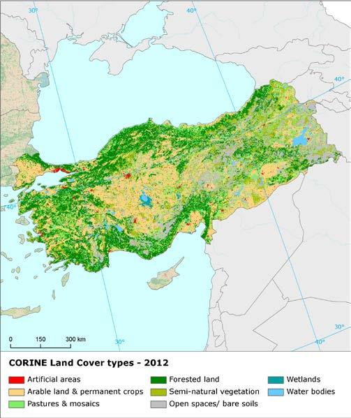 Land cover 2012 Overview of land cover & change The overall pace of land cover development in Turkey has increased, comparing with the previous period.