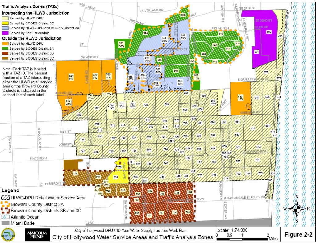 Figure 4.5: City of Hollywood Served Areas in District 3A,3B, 3C from 2008 WSP. 4.3 POTABLE WATER LEVEL OF SERVICE STANDARD 4.3.1 BCWWS BCWWS has the responsibility to determine if it can adequately serve existing and potential customers.