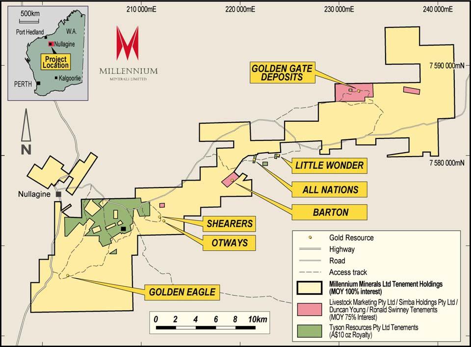 Nullagine Gold Project Background The Project contains a 1.91 million ounce gold Mineral Resource situated within 9 deposits on granted mining leases (Table 2).