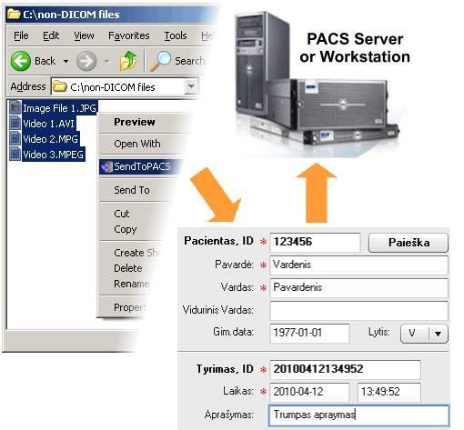 SendToPacs SendToPACS software converts the non-dicom images and video files into the