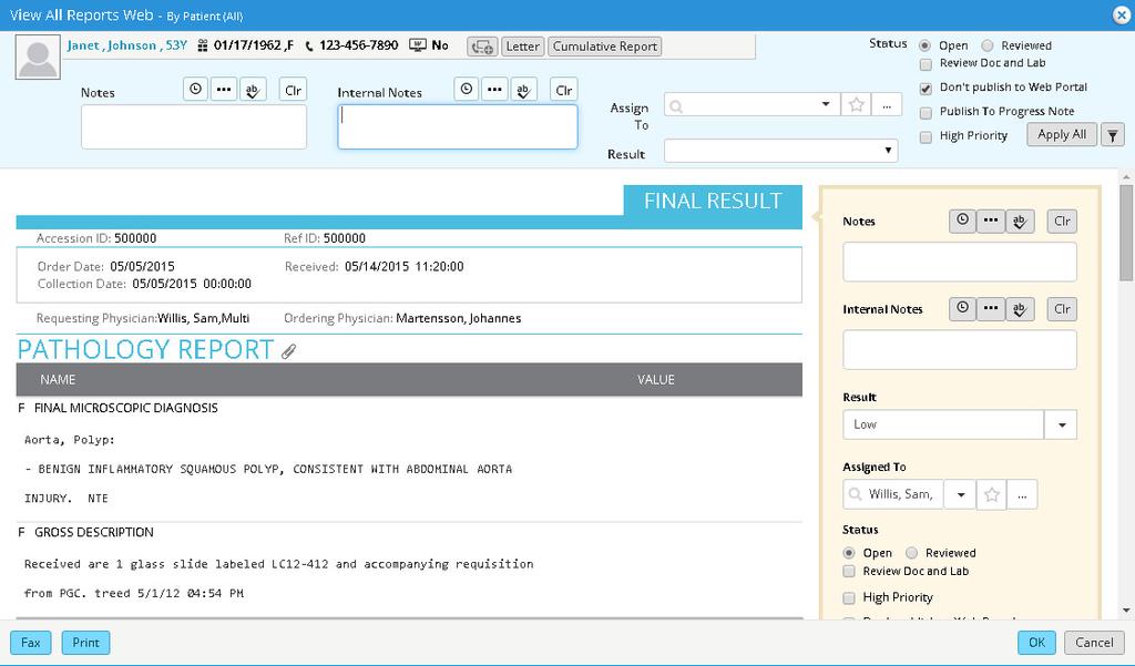 10e end user benefits Lab view all reports screen The View all reports screen has added functionalities to the toolbar