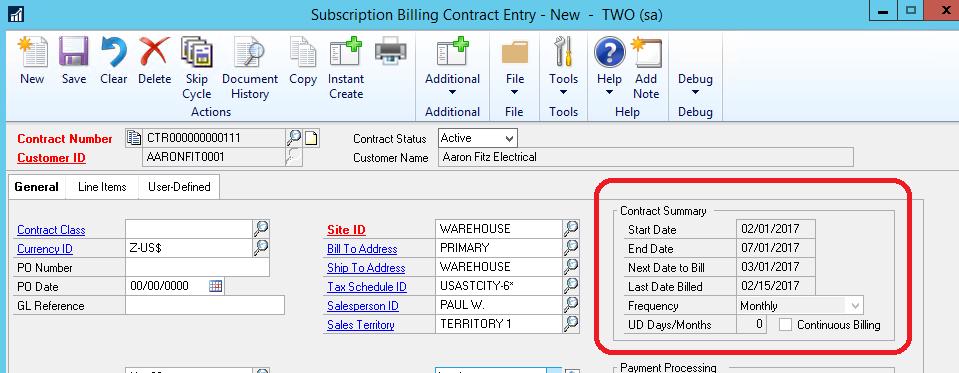 Date to Bill Frequency UD Days/Months Should a line item become inactive / Active or be deleted then the values displayed