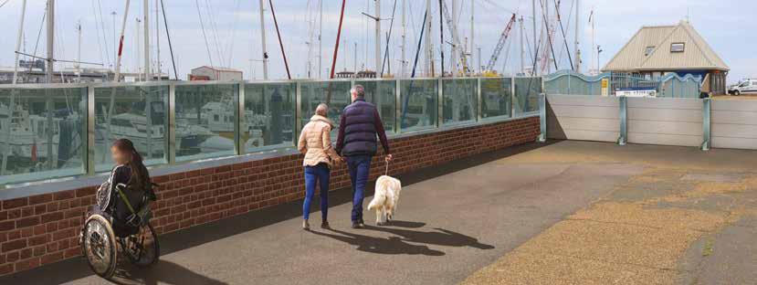 Outer South Pier Existing wall along the south pier amusement arcade will be replaced with 700-800mm high brick clad wall with concrete coping Above the proposed wall, flood defence will comprise