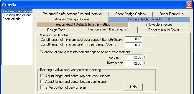 3.1.4 Specify Reinforcement Bar Lengths In Reinforcement Bar Lengths, the values given as default for minimum bar lengths are according to ACI-318