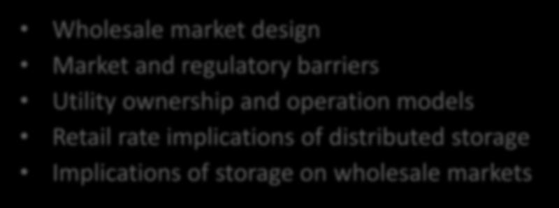 emerging business models Wholesale market design Market and regulatory barriers Utility ownership and operation models