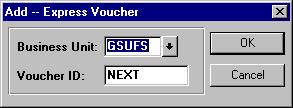 2.2. Creating an Express Voucher Click on Use, Express Voucher, Add. 2.2.1. Adding Express Voucher Dialog Box You will see a dialogue box.