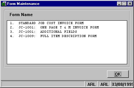 Solution to display the Form Maintenance screen (One Page T&M Invoice Form, Figure 5; Additional