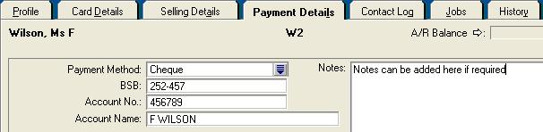 (g) Click on the Payment Details TAB and key in the following usual method of payment: (h) Click on OK to return to your invoice. (iv) In the Card Field, select Ms F Wilson.