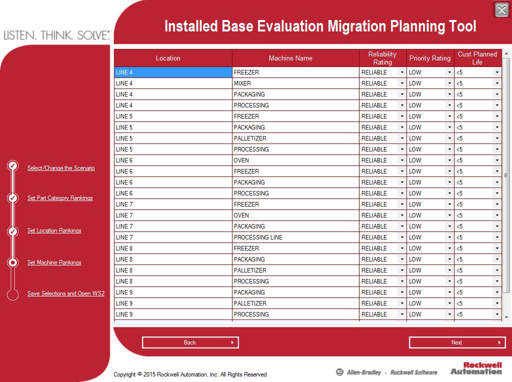 IBE Migration Planning Application Develop a migration plan Prioritize work processes and machines based on their reliability, priority to the facility, and expected life.