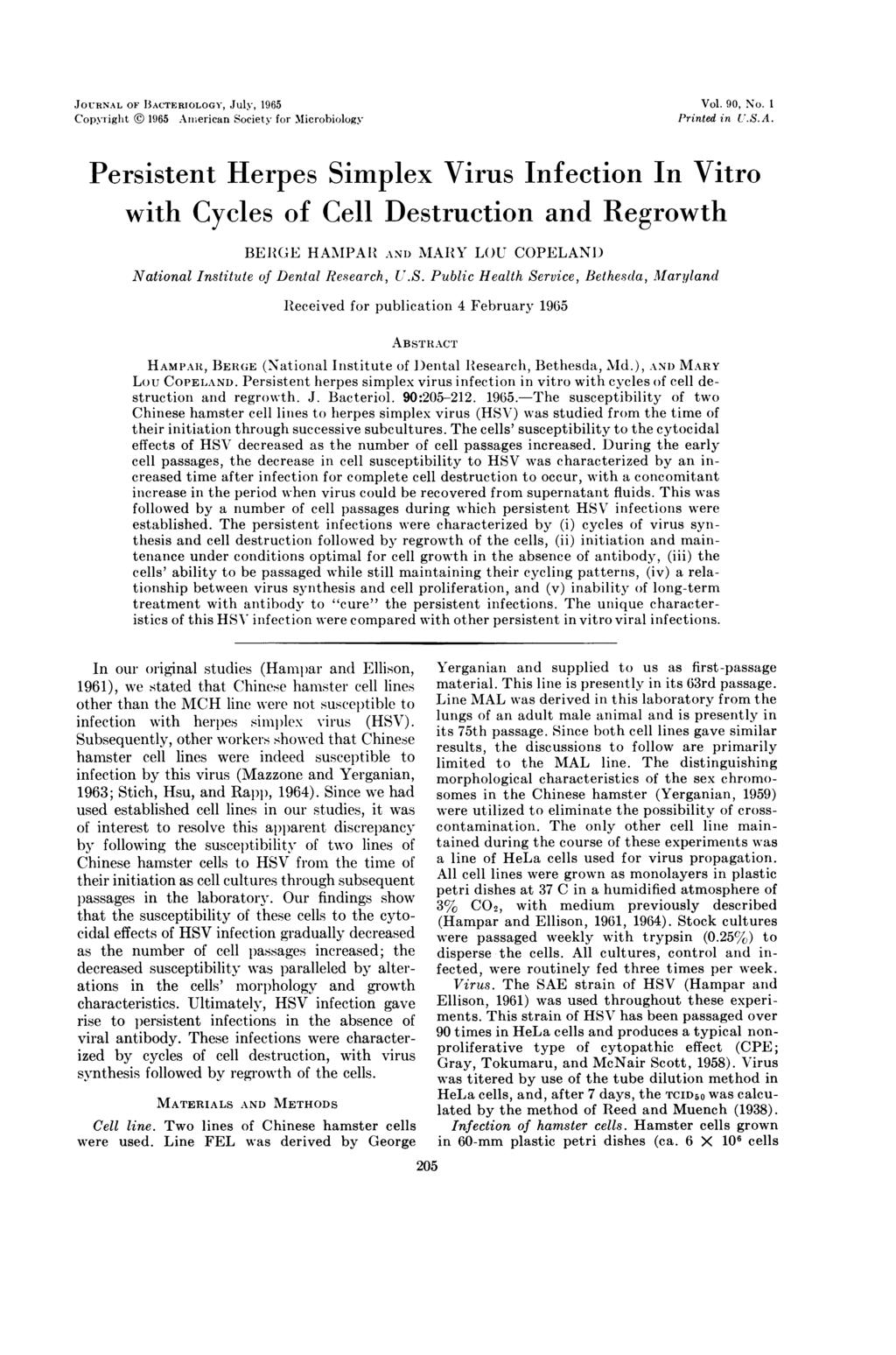 JOURNAL OF 13ACTERIOLOGY, JUly, 1965 Copyright 1965 Am