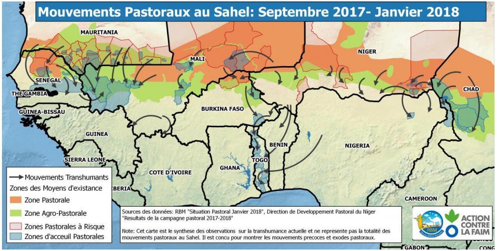 Map1: Pastoral movements in the Sahel, September 2017 to January 2018; Source: ACF, 2018 In January 2018, according to the WFP VAM