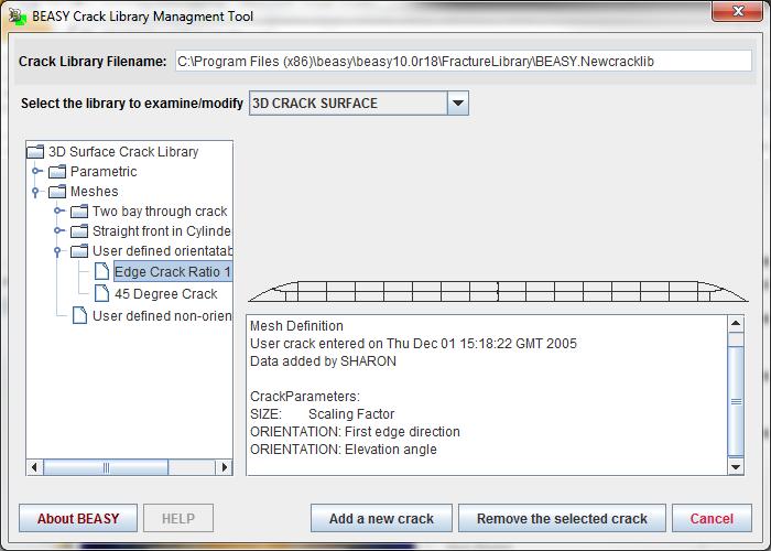 User defined cracks can be added to the crack library if required This process uses a mesh of the required crack along with