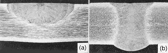 REFERENCES 117 Figure 4.28 Gas tungsten arc welds of 6-mm-thick 316L stainless steel: (a) without a flux; (b) with a flux. Reprinted from Howse and Lucas (56).