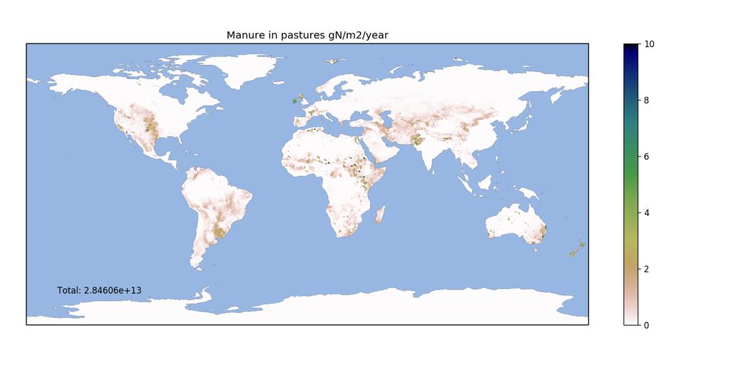 The manure dataset Manure attributed to pastoral systems, gn/m2/year Manure attributed to mixed systems, gn/m2/year Global distribution of manure production evaluated using the Gridded Livestock of