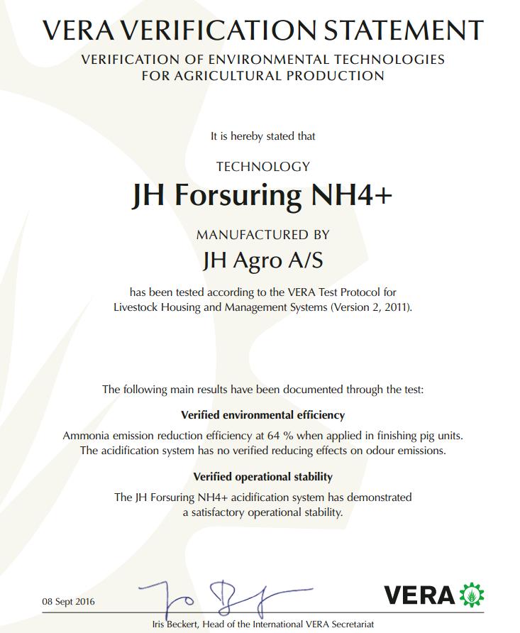 4 VERIFIED TECHNOLOGY JH NH4+ has been tested according to the VERA test protocols.