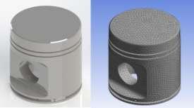 Piston after rendering process in Solidworks and piston after mesh generation Fig. 8.