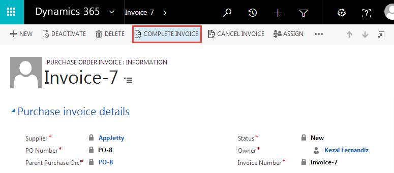 Completing Invoice To complete an invoice, go to the detail view of an invoice and click on COMPLETE INVOICE as