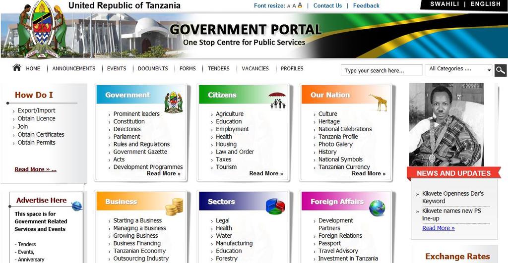Example: Tanzania Gov Portal www.tanzania.