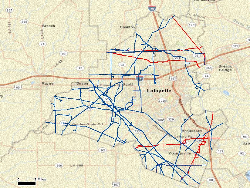 Figure 9 - Hazardous Liquid and Natural Gas Transmission Pipelines in Lafayette