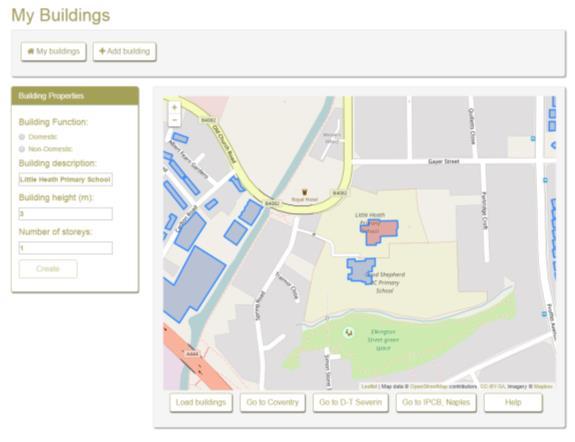 Fig. 5: In the DSS, user selects the building on the Open Street Map and then fills in a simple questionnaire. The result page in the DSS is similar to figure 6.