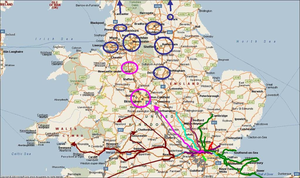 MID 2020s TO 2030s HS2, HS2-HS1 link, Crossrail to West Coast line UK catchment HS2 Phase 1 expands access and capacity to and beyond the West Midlands Phase 2 in the early 2030s takes this access