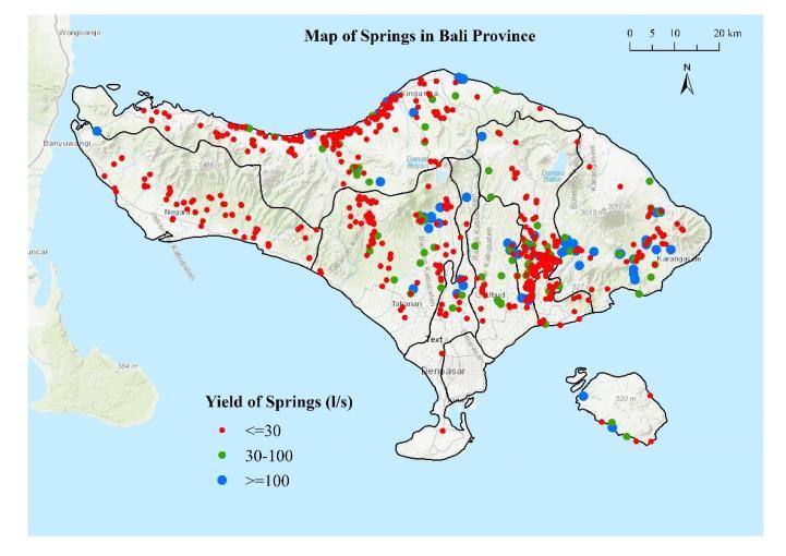 Springs Based on data inventory of springs yield from Ministry of Public Works data.