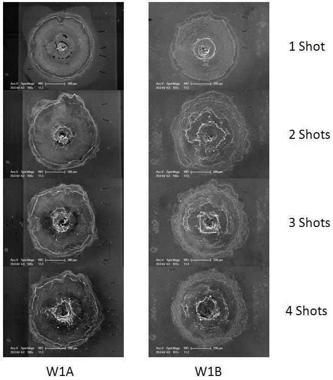 Figure 3-44 shows SEM images taken for the different processing conditions for W1A and W1B. Differences between LFCs fired on the two wafers types are minimal.