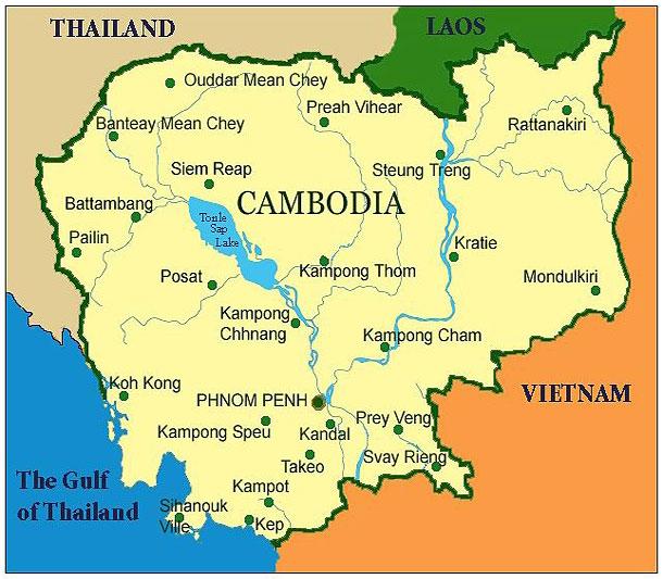 Geography and Demography Land Area: 181 035 sq.km Located at Southeast Asia bordered with Lao MDR in the north, Thailand in the west and Vietnam in the east and south.