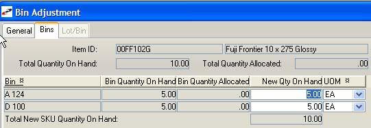 Step 5: Bin Adjustment Move quantities between bins by editing the