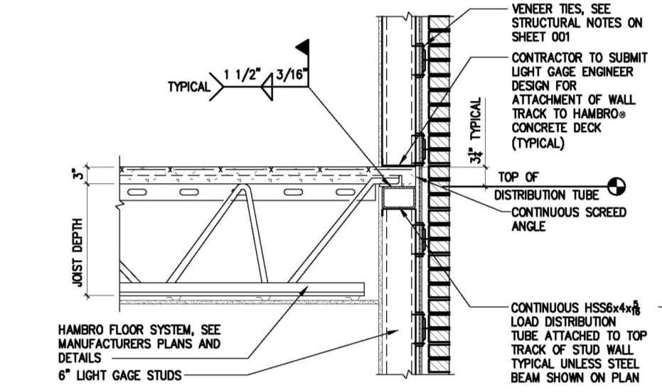 Figure 7: Exterior wall framing details. (Construction documents by Cates Engineering).