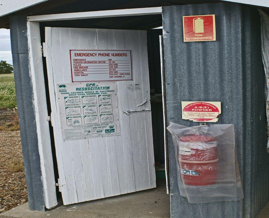 Appropriate signage should be clearly visible on the exterior of the storage facility. Emergency shower and hand basin located outside of chemical store.