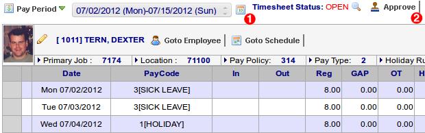 4.2.5 Approving Timesheets Single Timesheet Approving a single timesheet takes place on the individual employee s timesheet page. Figure 4.