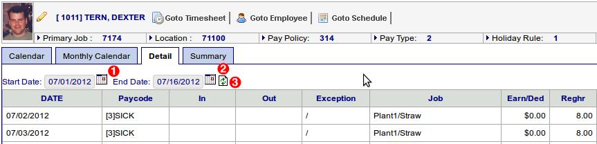 4.21). Alternatively, hover over a day with the mouse cursor to view the associated pay code(s). Click on the date to enter detail view for that day. Figure 4.