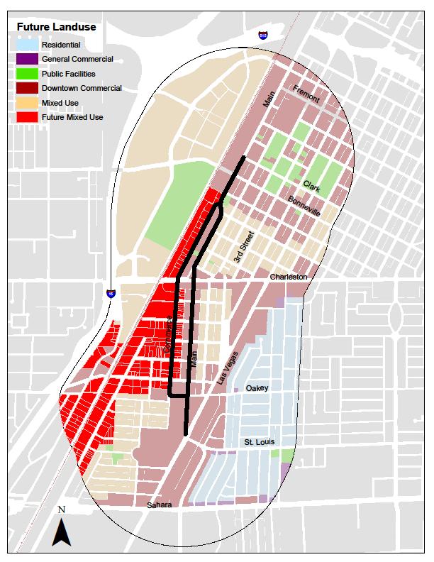 Figure 1: Existing LI Zone Shown in Blue Figure 2: Proposed MU Zone Shown in Red Property surveys conducted by the City of Las Vegas Right-of-Way and Real Property offices demonstrate that the