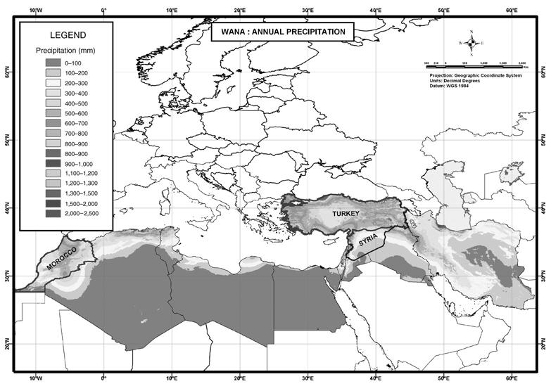 Yield Gap Analysis 105 Fig. 6.20. WANA region rainfall isohyets. widespread in rainfed agriculture. Boron toxicity has been recorded recently as a problem in some parts of the WANA region (e.g. major rainfed wheat-growing areas in central plateau of Turkey) (Harris, 1995).