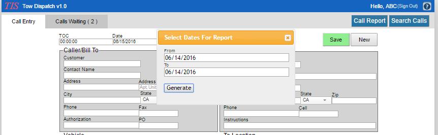 Click on Call Report at the right hand side on top of your application, when